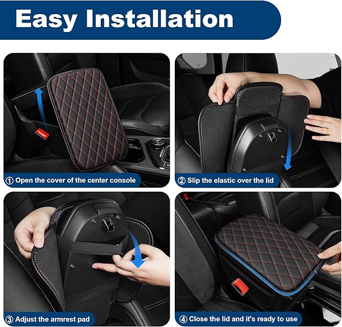 Car Center Console Cover Fit for Volkswagen Arteon Leather Armrest Cover with 2 Storage Bags Waterproof Console Cover Scratch & Wear Resistant(Redline)