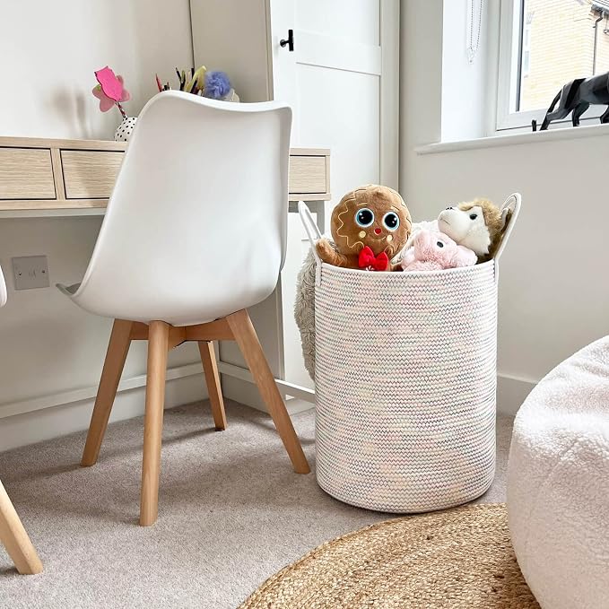 Goodpick Rainbow Rope Storage Basket for Kids 15 x 20 inches, Tall Baby Laundry Basket for Living Room Bedroom, Nursery Storage Basket for Toy Blankets Toy bin, 58L