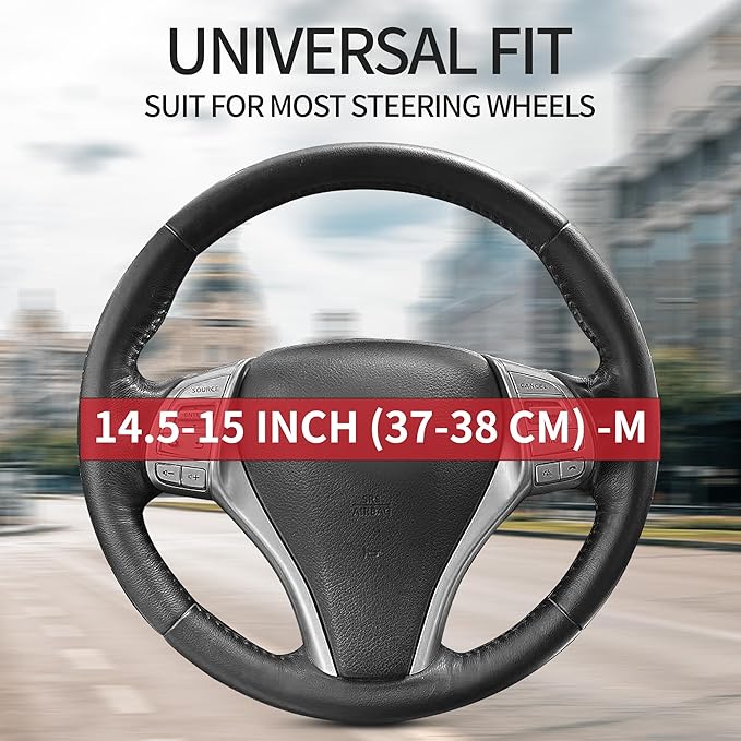 Non-Slip Car Nappa Leather Steering Wheel Cover,Universal Car Accessories Women Men Fit 14" 1/2-15" Suvs/Vans/Sedans/Cars/Trucks,Red