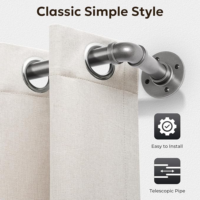 Zeerobee Curtain Rods for Windows 48 to 84, 1 Inch Industrial Wrap Around Grey Curtain Rod, Indoor/Outdoor Room Divider Adjustable Drapery Pole, 48"-86"