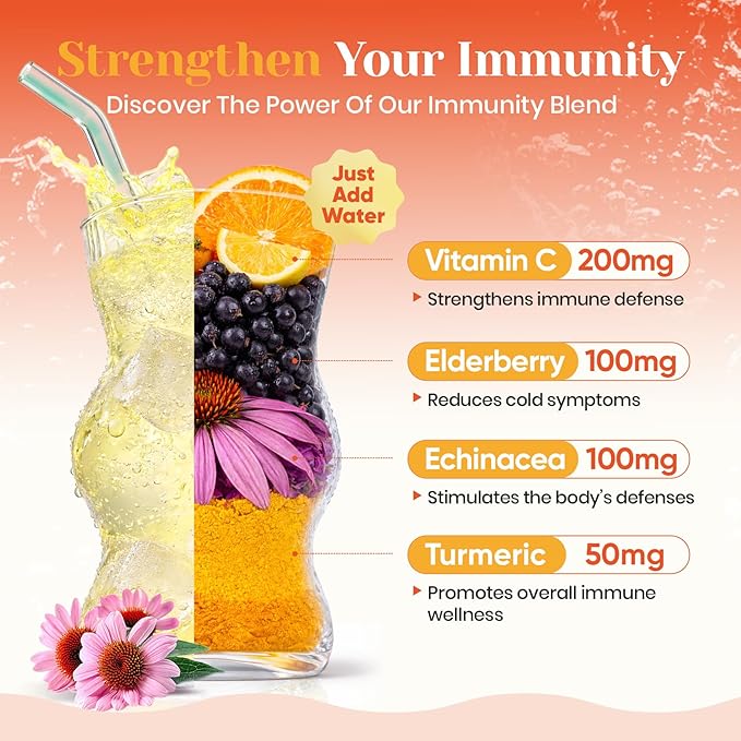 Venture Pal 2-in-1 Hydration + Immune Electrolytes Powder Packets with 7 Electrolytes & 6 Vitamins, Elderberry, Turmeric, Echinacea | Liquid Daily IV Drink Mix | Sugar Free | Keto Friendly, 16 Sticks