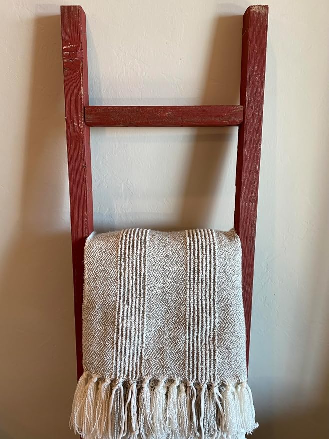 BARNWOODUSA Rustic Farmhouse Decorative Ladder - Our 47 inch Ladder can be Mounted Horizontally or Vertically and is Crafted from 100% Recycled and Reclaimed Wood No Assembly Required Rustic Red