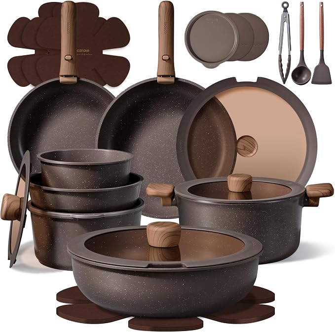 CAROTE 27-Piece Pots and Pans Set Non Stick with Detachable Handle, Nonstick Cookware Sets, Kitchen Cooking Set - Camping Cookware, Dishwasher & Oven Safe, Induction Compatible