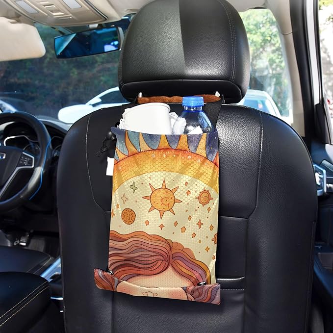 ALAZA Hanging Car Trash Bags Garbage Bag Trash Can for Back Seat Small Character 3 Washable Storage Bag Retractable 2 Pack