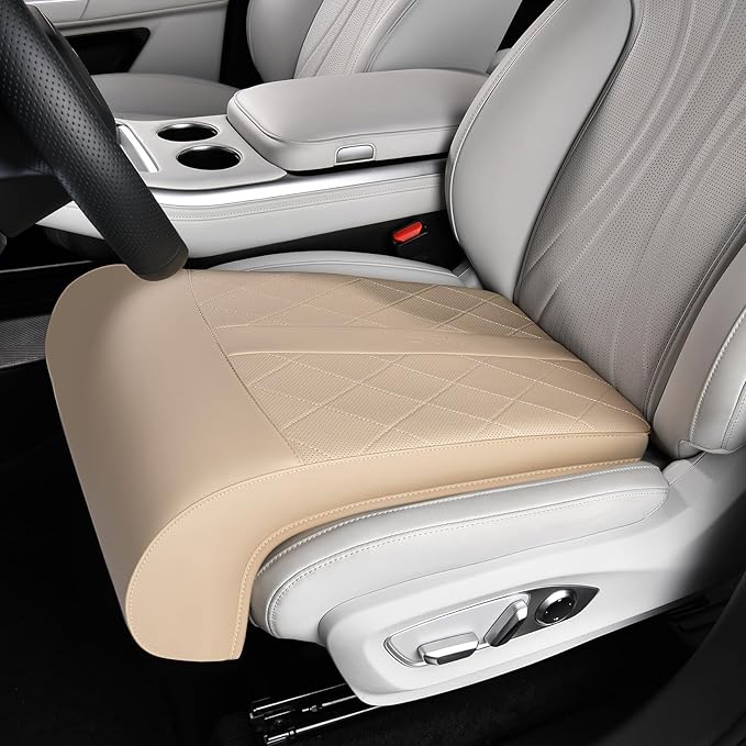 Coverado Car Seat Leg Extender, Leg Support Cushion, Car Leg Extension Cushion for Driver Seats, Universal Car Seat Extender Leg Support, Leather Car Seat Cushion for Long Driving (Beige)