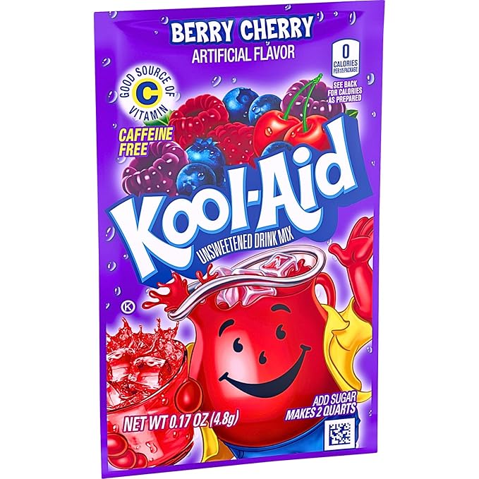 Kool-Aid Unsweetened Drink Mix, Berry Cherry, Caffeine-free, Individually Wrapped, 0.17 OZ, Pack of 48