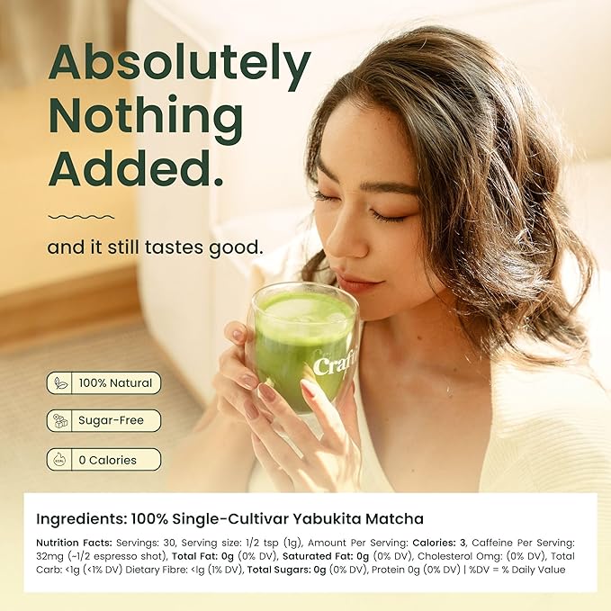 Crafti Ceremonial Grade Matcha Powder | 100% First Harvest | Single Cultivar | Yabukita | Unsweetened Authentic Japanese Matcha Green Tea Powder from Yame, Fukuoka (30g / 1.06oz)