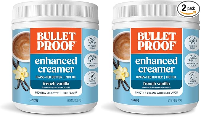 Bulletproof French Vanilla Creamer, 14.8 Ounces, Keto Coffee Creamer with MCT Oil and Grass-Fed Butter (Pack of 2)