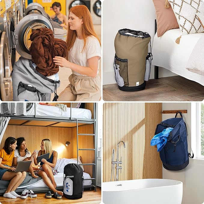 BALEINE 2PK 120L Laundry Bag Backpack, 900D Oxford Fabric Large Travel Laundry Bags with Shoulder Straps and 2 Mesh Pockets for College Dorm, Apartment, Laundromat (Black, 120L)