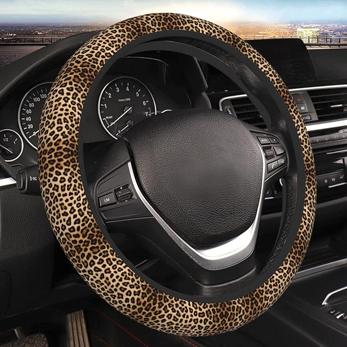 Black and Gold Leopard Universal Fit Steering Wheel Cover for Car, Truck, and SUV, Durable Steering Wheel Protection