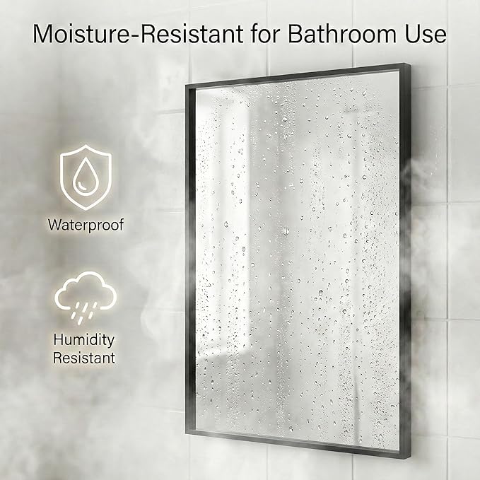 24''x36'' Matte Black Bathroom Mirror | Deep-Set Recessed Metal Frame | Heavy-Duty Thickened Rectangular Vanity Mirror for Single Sink | Modern Industrial & Farmhouse Wall Decor
