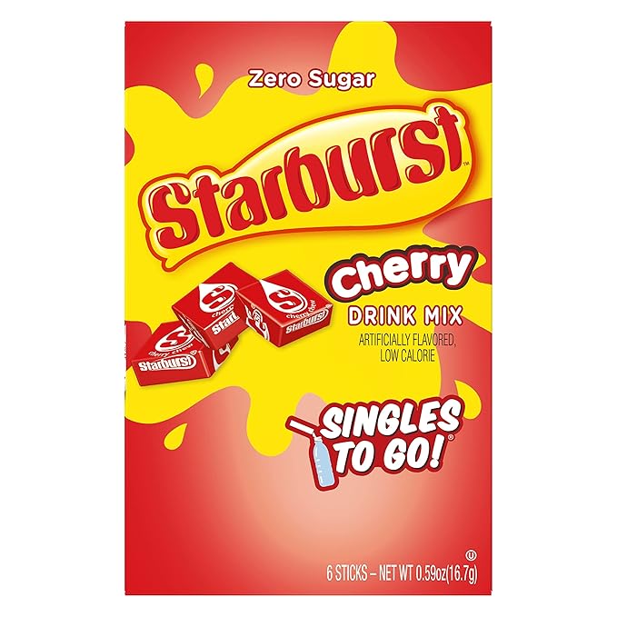 Starburst Singles To Go Powdered Drink Mix, Cherry, 6 Boxes with 6 Packets Each - 36 Total Servings, Sugar-Free Drink Powder, Just Add Water, 6 count (Pack of 6)