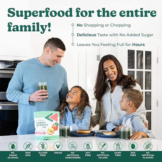 Rewind Best Tasting Vita Variety Sample Stick Pouch - Super Greens Powder Packets - Delicious Green Juice Drink Mix with Amazing Flavor - Over 40 Superfoods - Variety Pack (12 Sticks)