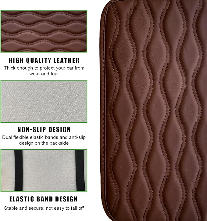 Car Center Console Pad, Waterproof PU Leather Auto Armrest Box Cover, Comfortable Vehicle Arm Rest Protector Cushion Pad for Car SUV, Universal Car Accessories (Coffee)
