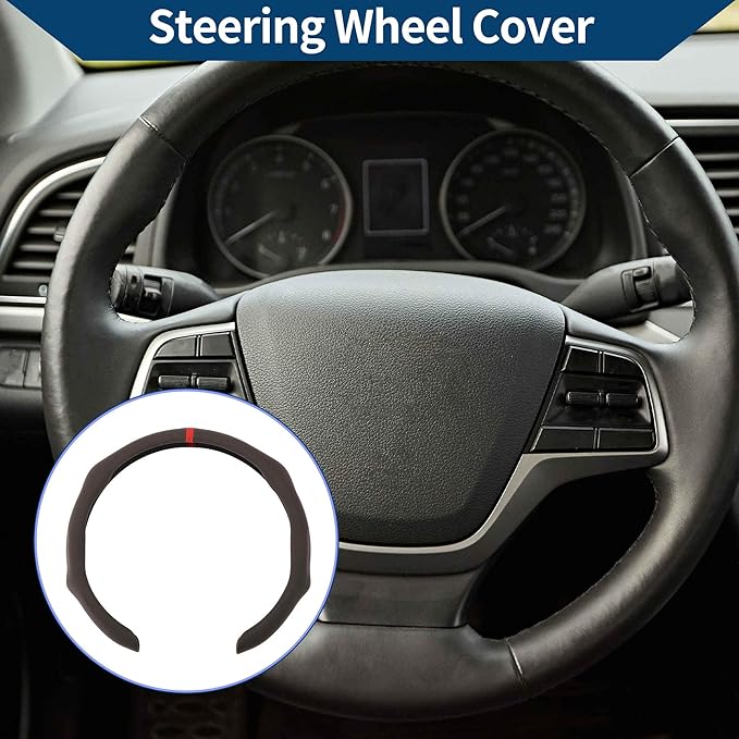 PU Artificial Leather Steering Wheel Cover ABS Car Steering Wheel Protector 14.96" Coffee Color Red 1Pc