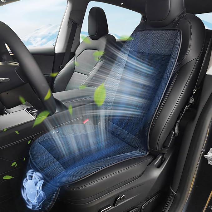 Cooling Car Seat Cushion, 12V-24V Ventilated Car Front Seat Pad with Powerful Fan, Breathable Mesh, 3-Speed Adjustable Airflow, Universal Fit for Cars, SUVs, Trucks, Vans