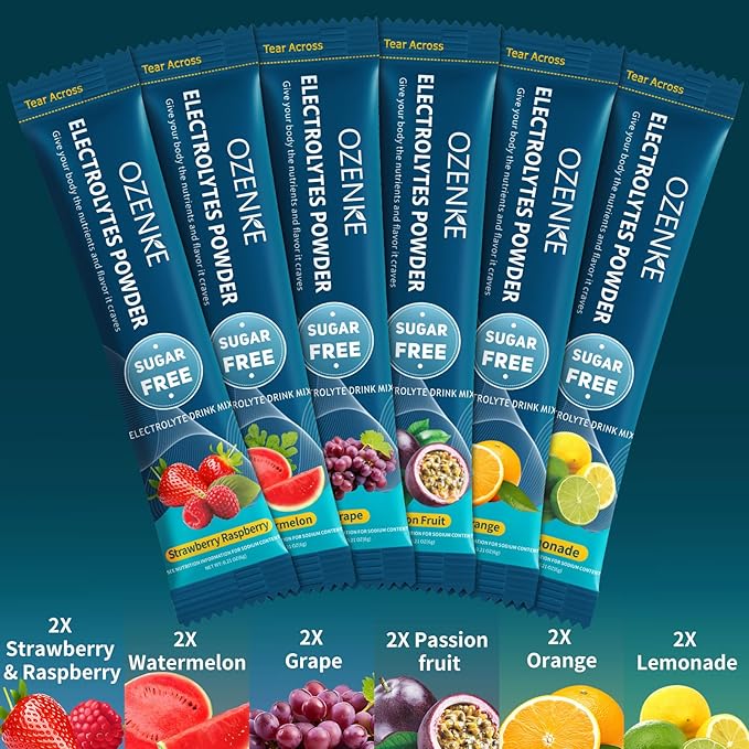 Electrolytes Powder Packets, 12 Sticks Hydration Packets Sugar Free, Electrolyte Drink Mix Travel Electrolyte for Rapid Hydration, 6 Flavors