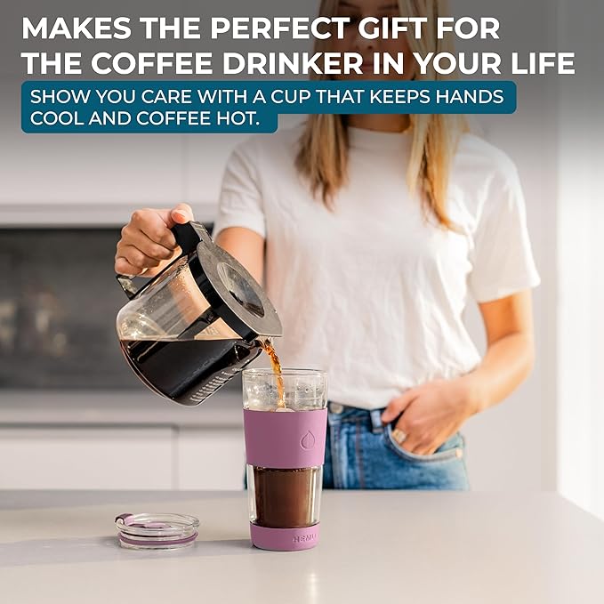 19 oz. Double Wall Glass Coffee Tumbler, To Go Travel Mug with Lid, Portable Glass Thermos with Straw, Reusable Cup, Tea, Smoothies, Ice Coffee, and Boba