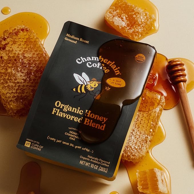 Chamberlain Coffee Organic Ground Honey Blend – Medium Roast Coffee Beans with Honey, Chamomile & Oak Notes – Smooth, Naturally Sweet, Balanced Flavor for Every Brew