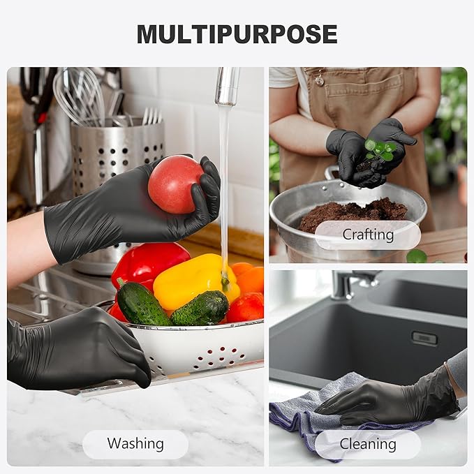 SWIFTLITE Black Vinyl Gloves, Food Grade Gloves Disposable Latex Free & Powder Free, Guantes for Cleaning Cooking Food Prep