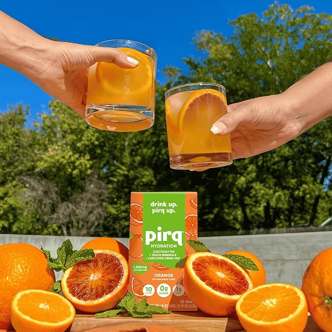 Pirq Hydration - Orange - Hydration Powder Packets | Electrolyte Drink Mix | Curcumin | B Vitamins | Zero Sugar | Keto Friendly | 10 Sticks