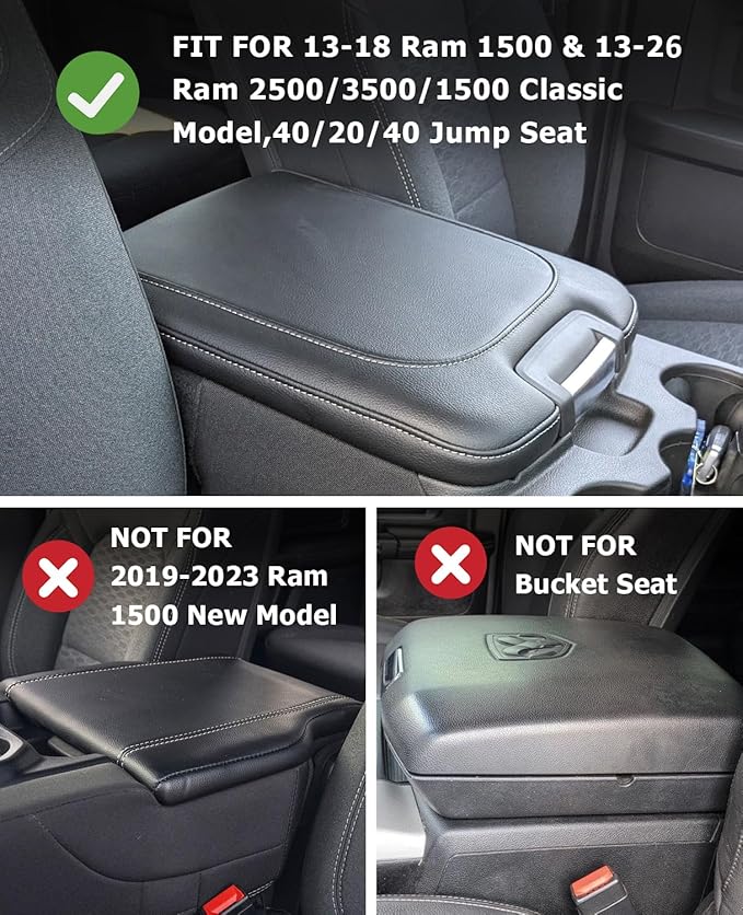 INTGET Center Console Cover for 2013-2018 Dodge Ram 1500 2500 3500 & 2013-2026 Ram 1500 Classic/2500/3500 Accessories Interior Middle Armrest Arm Rest Cushion Protector(Fit for Jump Seat Console)