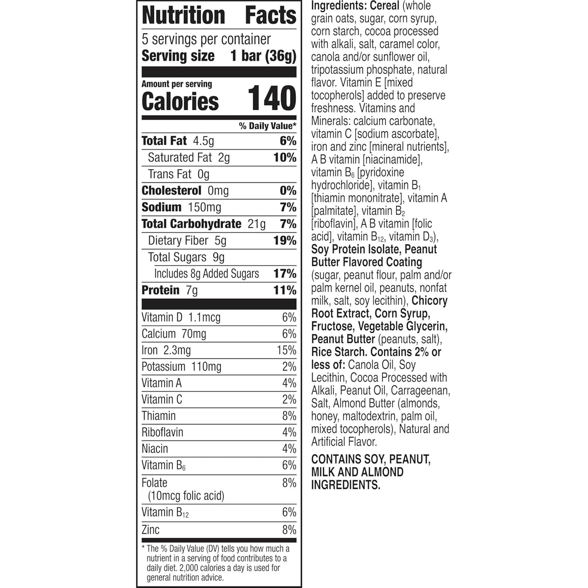 Cheerios Protein Chewy Bars, Snack Bars, Chocolate Peanut Butter, 5 Ct, 6.35 oz