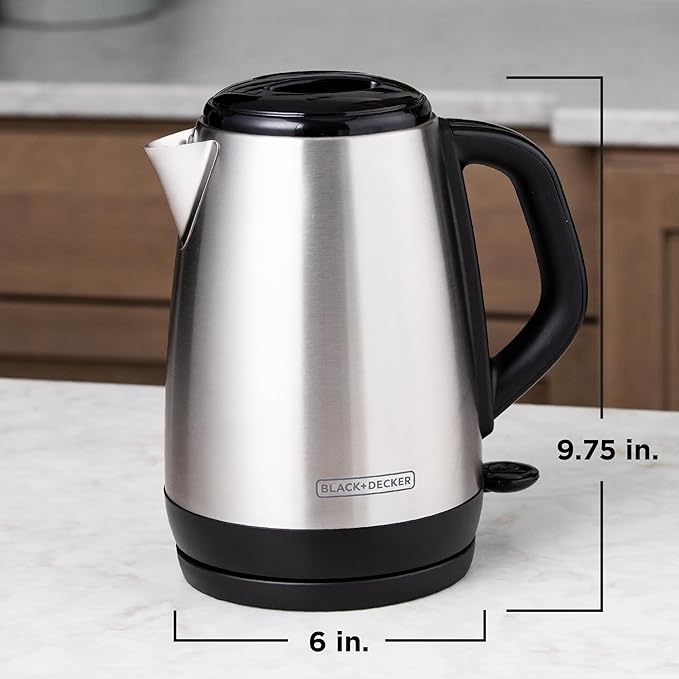 BLACK+DECKER 1.7L Cordless Electric Kettle,KE1700SD,Rapid Boil,Auto Shutoff,Stainless Steel,(Pack of 2)