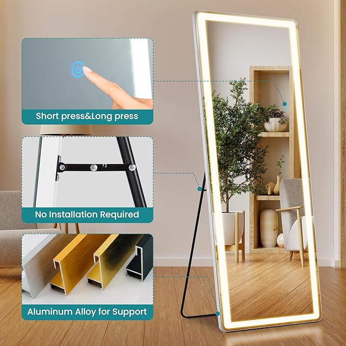 NEWBULIG Full Length Mirror, Upgraded Body Wall Mirrors with Shatter-Proof Glass, Floor Standing Mirror, Home Wall Decor