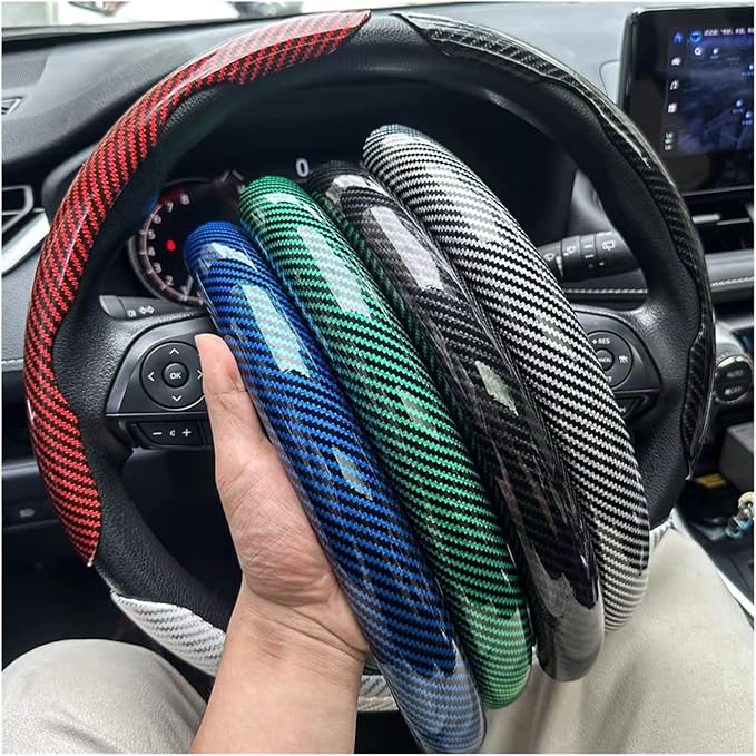 3PCS Universal Car Steering Wheel Cover - Warm Winter 38cm Round Glossy Laser Carbon Fiber fit for Interior Accessories(3PCS Purple)