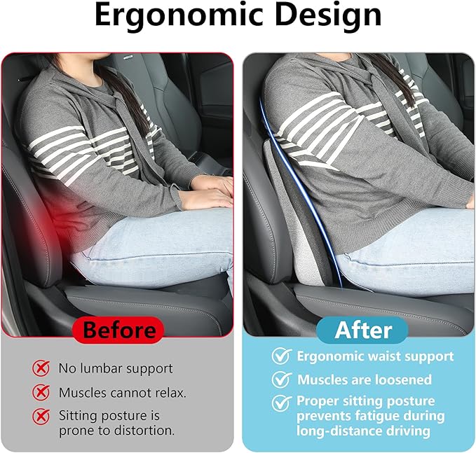 Car Seat Cushion, 2 in 1 Wedge Car Cushions or Lumbar Support for Driving, Extra Large Memory Foam Seat Cushion for Sciatica Pain Relief, Driver Seat Cushion for Car Truck, Black