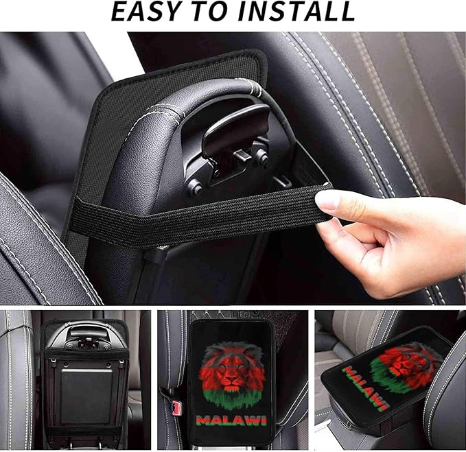 Vintage Malawi Malawian Flag Lion Head Auto Center Console Armrest Cover Car Handrail Box Cushion Pad Mat Universal Fit Most Vehicle Sedan Truck SUV Soft Comfort Decor Accessories