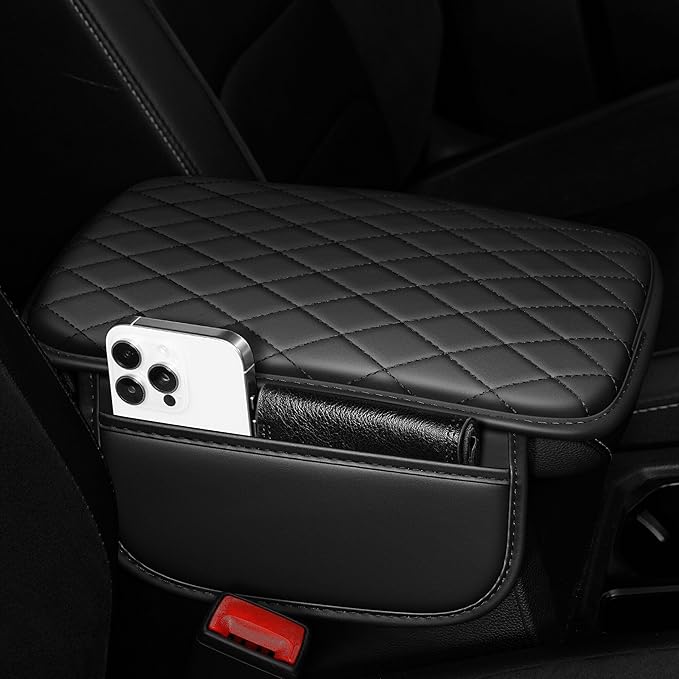 Center Console Cover Fit for Nissan Frontier 1998-2025 Leather Armrest Covers with 2 Storage Bags Car Armrest Storage Box Car(Black)