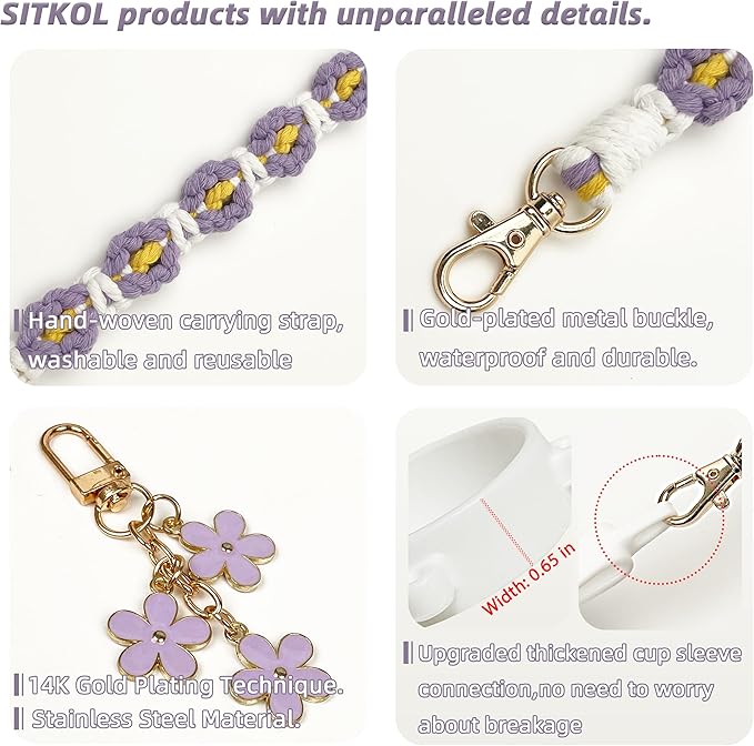 Handle Strap and Charm Set for Owala Water Bottle 24 oz, 32 oz, 40 oz, Owala Kids, Owala Coffee Tumbler, Owala FreeSip – Includes Handle Strap, for Owala Accessories & Stanley Cup Accessories