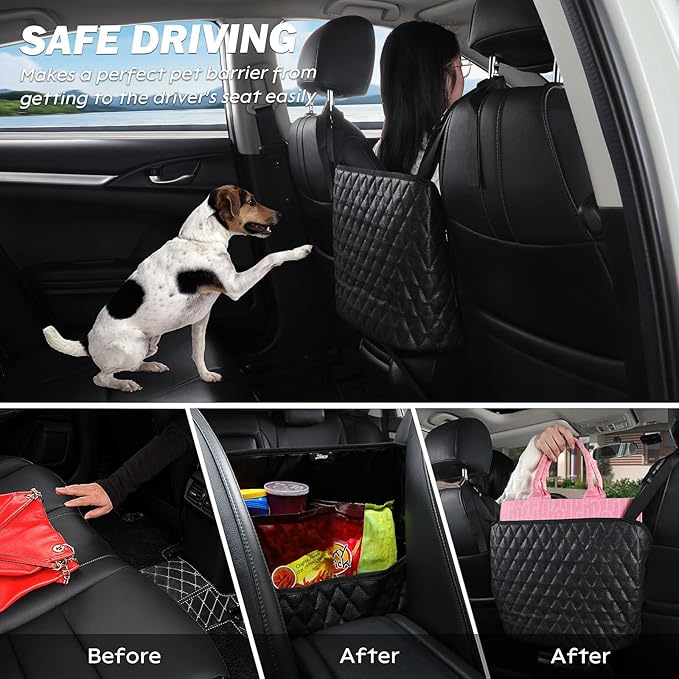 eing Car Organizers And Storage Purse Holder, Large Capacity Car Net Pocket Handbag Holder, Automotive Consoles & Backseat Organizer, Leather Back Seat Bag Between Car Front Seats, Black
