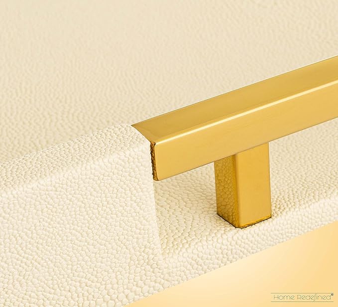 Modern Elegant 17.5”x12” Rectangle Cream Rectangle Shagreen Faux Leather Decorative Tray Ottoman Tray Coffee Table Perfume Living Room Kitchen Serving Tray with Gold Polished Metal Handles.