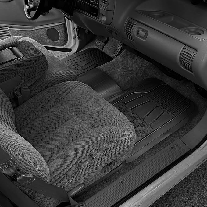 BDK Motor Trend WingRunner Heavy Duty Rubber Rear Floor Mat Liner, Trim-to-Fit Back Row Non-Slip All Weather Interior Protection Universal Fit Trucks Cars Sedans SUVs, Fits 2nd or 3rd Row - Black