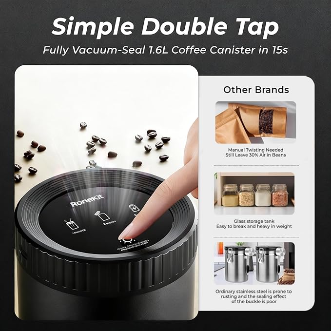 Vacuum Coffee Canister, 1.6L Airtight Food Storage Container, Automatic Stainless Steel Coffee Canister, Food Storage Containers - Coffee Containers