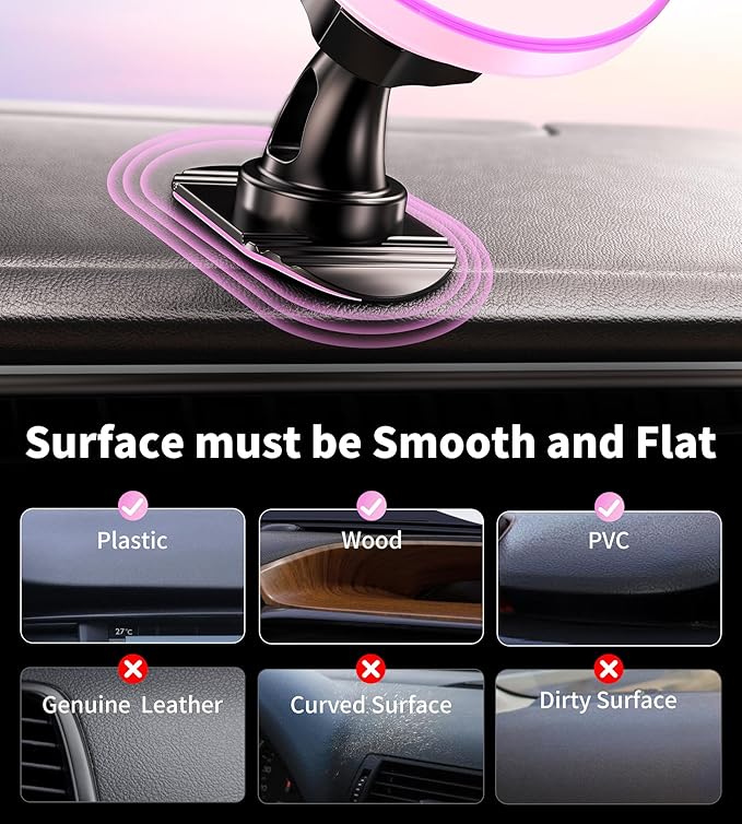 for Magsafe Car Mount Charger, [2025 Upgrade] 15W 2in1 Magnetic Wireless Car Charger, for Magsafe Car Charger, Vent/Dashboard Phone Holder, ONLY for iPhone 17 16 15 14 13 12 Series (Pink)