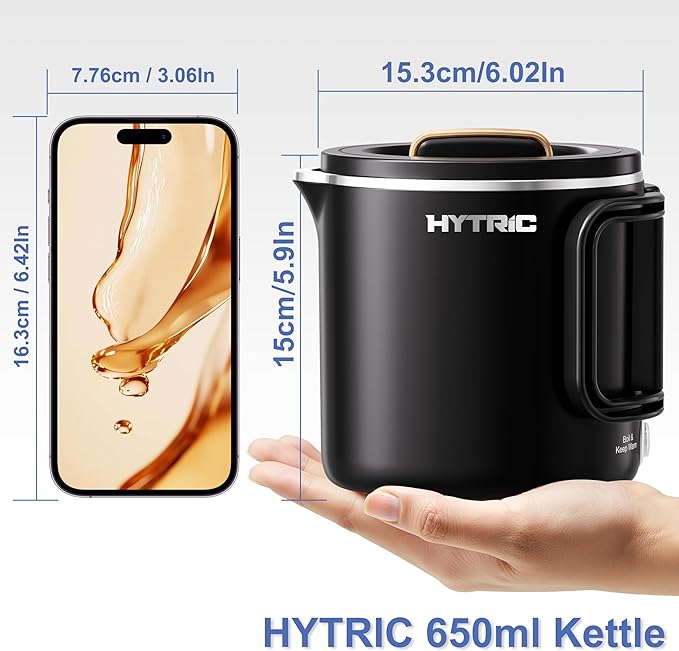 HYTRIC Travel Electric Kettle, 650ML Foldable Small Electric Kettle, Stainless Steel Portable Kettle with Dual Power Control, Collapsible Small Kettle Electric, Auto Shutoff & Boil Dry Protection