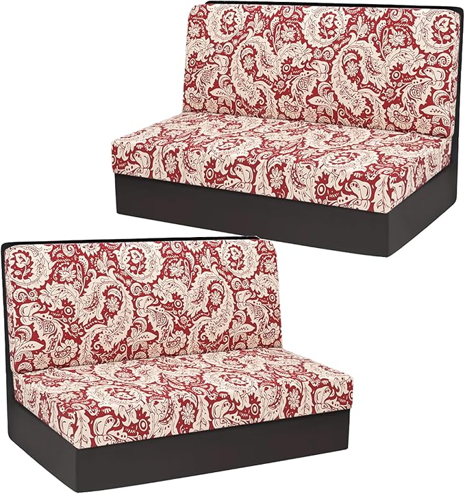 Stretch Rv Dinette Cushion Covers,2 Seat Rv Seat Covers with 1 Backrest & 1 Bench Covers,RV Cushion Couch Covers Dinette Both Seats for RV Camper (Red, 2 Backrest & 2 Bench Covers)