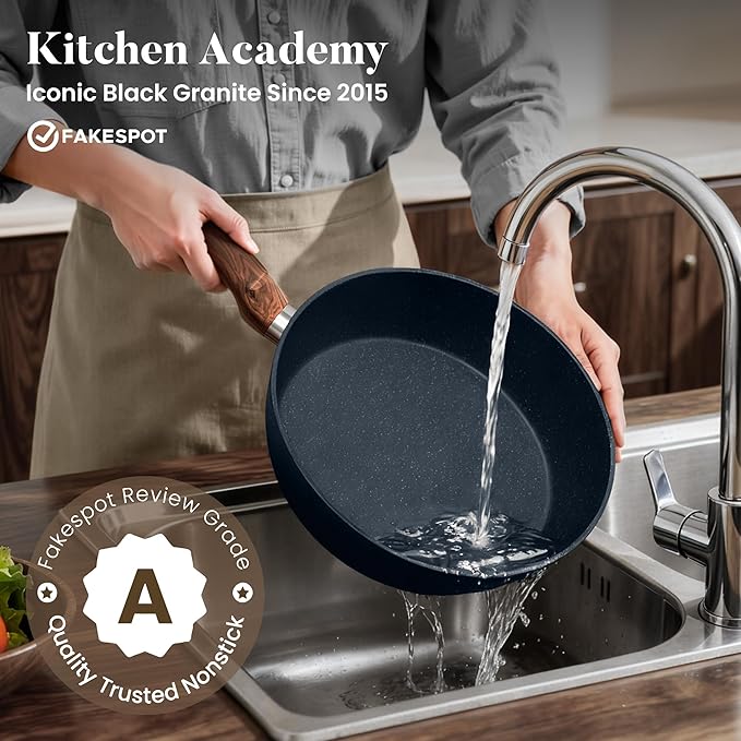 Kitchen Academy Blue Pots and Pans Set Non Stick, 12Pcs Induction Cookware | Premium die-cast aluminum, nonstick granite coating, fast heating, easy to clean, PFOA & PFOS free, toxic-free cooking