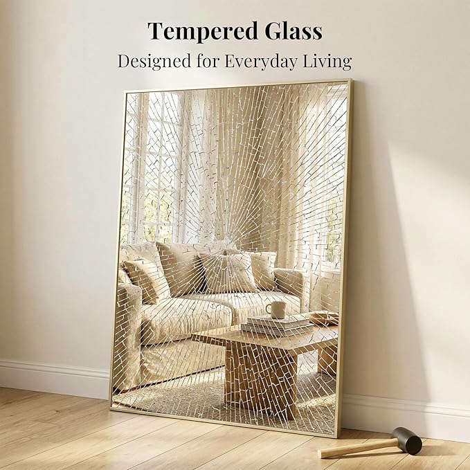 30"x48" Gold Bathroom Mirror, Metal Framed Vanity Mirror for Wall, Large 48"x30" Horizontal Mirror Over Sink, Modern Luxe Decor, Flush Mount