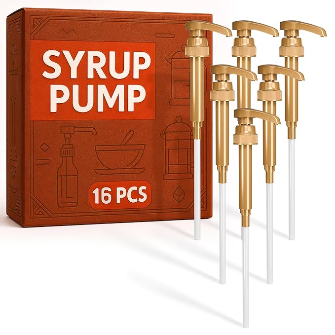 16 PCs Coffee Syrup Dispenser Pump – 9.25" Closed/11.54" Open Coffee Syrup Dispenser Pump – Fits Various 25.4 oz Bottles, Lock Mechanism, Easy Cleanup, Suitable for Liquids, Sauces & Pastes