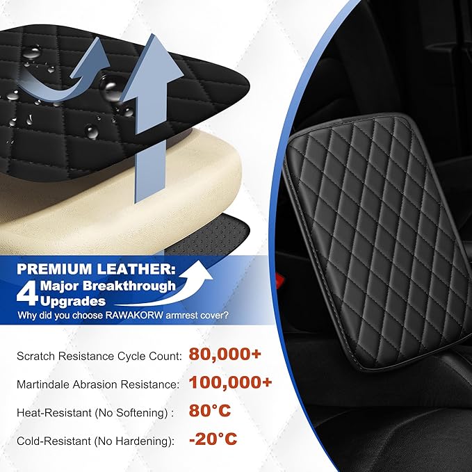 Center Console Cover Compatible with Chevrolet/Chevy Colorado Leather Car Armrest Cover with Storage Pockets.,Anti-Scratch Auto Armrest Pad Accessory （Black
