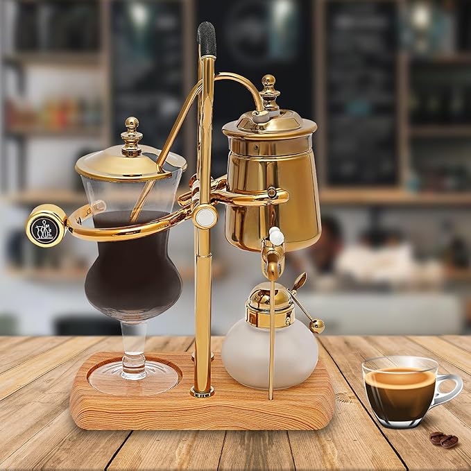 Belgian Belgium Luxury Royal Family Balance Syphon Siphon Coffee Maker Vacuum Brewing System, Vintage Classic Retro Luxury Exquisite Design Coffee Maker 400 ml (Gold)