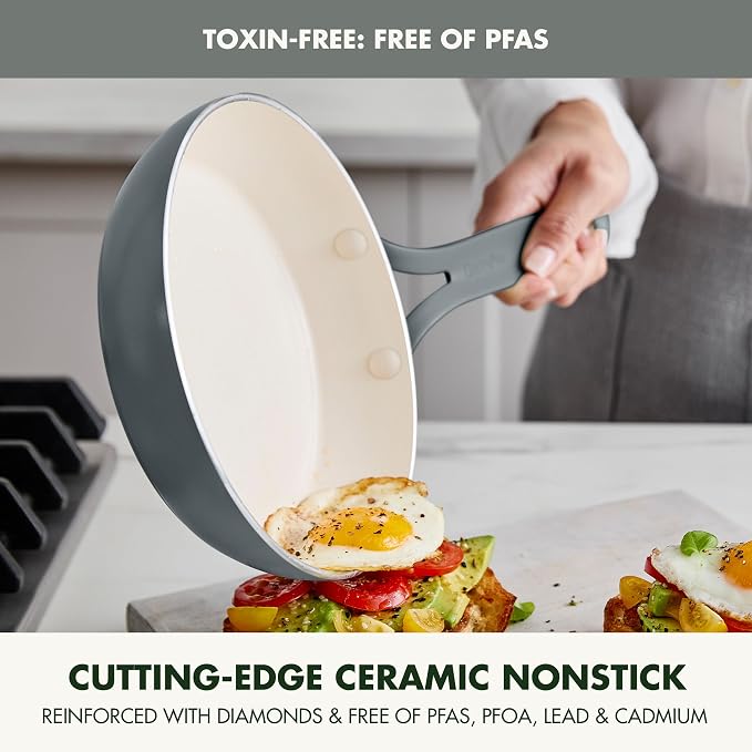 GreenPan Nova 10-Piece Nonstick Cookware Set, PFAS-Free Ceramic Pots & Pans with Silicone Cooking Utensils, Durable Fast Heating, Induction Ready, Oven Safe to 600°F, Dishwasher Safe, Slate Gray