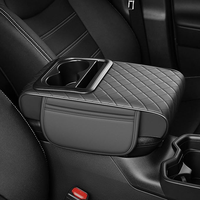 NUWQICD Center Console Cover Leather Armrest Cover Fit for Nissan Altima 1993-2025 Middle Console Cushion with Storage Box&Cup Holder & Phone Slot(Grey)