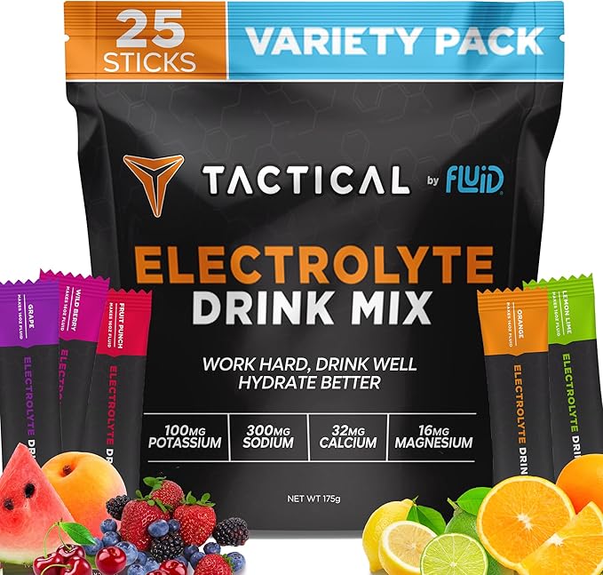 Fluid Tactical - 25 Count Electrolyte Powder | Variety Pack | Travel Ready Drink Mix | Extreme Re-Hydration