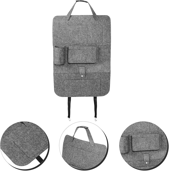 Car Backseat Organizer Bag Hanging Storage Pouch Felt Material Medium Gray Small Size Car Seat Hanging Organizer for Vehicle Interior Storage and Backseat Protection